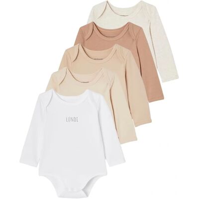 Vertbaudet Organic Cotton Baby Bodysuits - Long Sleeve, US Armholes - Pack of 5 Vertbaudet Organic Cotton Baby Bodysuits - Long Sleeve, US Armholes - Pack of 5
