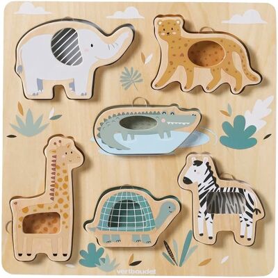 Vertbaudet Puzzle Jungle 2 en 1 en Bois - Vert - Puzzle Éducatif Vertbaudet Puzzle Jungle 2 en 1 en Bois - Vert - Puzzle Éducatif