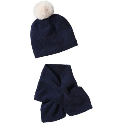 Conjunto de gorro com pompom e cachecol para menina - Fleece e pele sintética Conjunto de gorro com pompom e cachecol para menina - Fleece e pele sintética