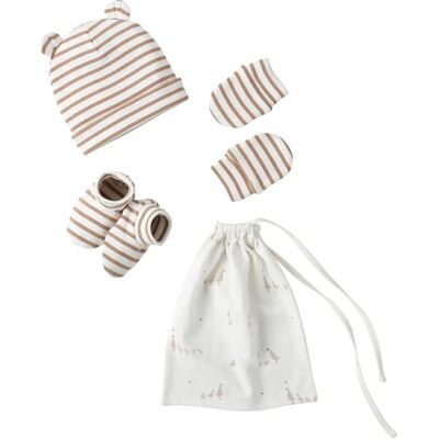 Ensemble bébé Vertbaudet avec bonnet, moufles, chaussons et pochon - Cadeau Ensemble bébé Vertbaudet avec bonnet, moufles, chaussons et pochon - Cadeau