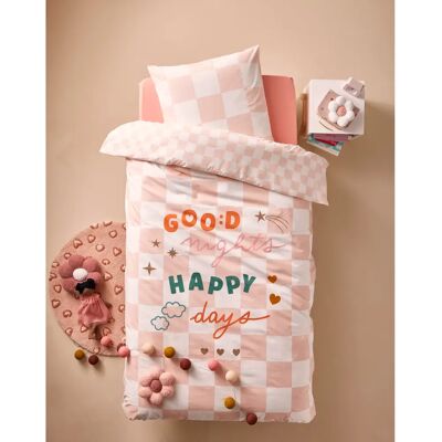Vertbaudet Recycled Cotton Pink Damier Kids Duvet Cover Set Vertbaudet Recycled Cotton Pink Damier Kids Duvet Cover Set