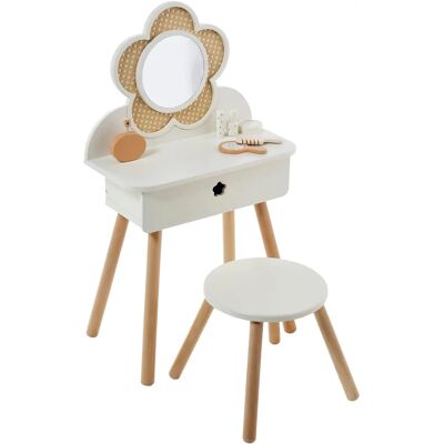 Vertbaudet Coiffeuse en rotin blanc + accessoires FSC Vertbaudet Coiffeuse en rotin blanc + accessoires FSC