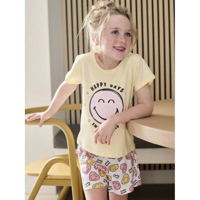 Smiley World Kids Pajamas - Short Sleeve Top, Heart Shorts - Cotton Smiley World Kids Pajamas - Short Sleeve Top, Heart Shorts - Cotton