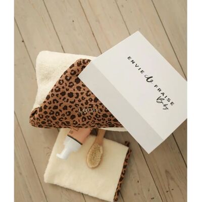 ENVIE DE FRAISE - Capa de baño y manopla - Leopard trim - Organic cotton muslin - Bath set ENVIE DE FRAISE - Capa de baño y manopla - Leopard trim - Organic cotton muslin - Bath set