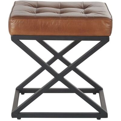 Maisons du Monde Sgabello - Pelle marrone & Metallo nero - 40.5x44x35.5cm Maisons du Monde Sgabello - Pelle marrone & Metallo nero - 40.5x44x35.5cm