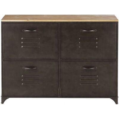Maisons du Monde Gabinete de zapatos de metal gris y madera de abeto de 4 puertas Maisons du Monde Gabinete de zapatos de metal gris y madera de abeto de 4 puertas