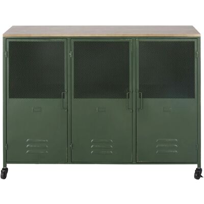 Buffet Maisons du Monde - Style industriel, 3 portes, métal vert et bois - Publicité Buffet Maisons du Monde - Style industriel, 3 portes, métal vert et bois - Publicité