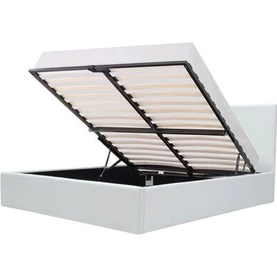 Lit adulte MARTIN 140x190cm + Coffre de rangement - Simili blanc - Sommier inclus Lit adulte MARTIN 140x190cm + Coffre de rangement - Simili blanc - Sommier inclus
