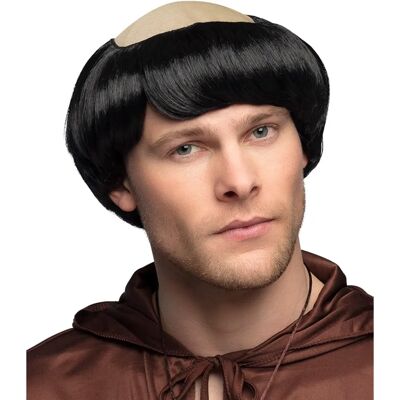 JADEO Men's Monk Wig - Black, Beige Fabric - Wig for Costumes JADEO Men's Monk Wig - Black, Beige Fabric - Wig for Costumes