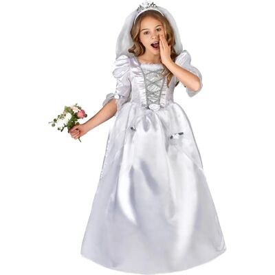 Costume de mariée pour filles avec voile - Robe de mariage blanche/argent, L 10-12 ans - Publicité Costume de mariée pour filles avec voile - Robe de mariage blanche/argent, L 10-12 ans - Publicité