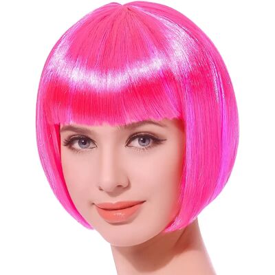 JADEO Perruque courte rose néon pour femme - perruque - Publicité JADEO Perruque courte rose néon pour femme - perruque - Publicité