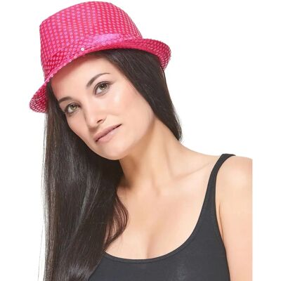 JADEO Adult neon-pink sequined Borsalino hat - Hat JADEO Adult neon-pink sequined Borsalino hat - Hat