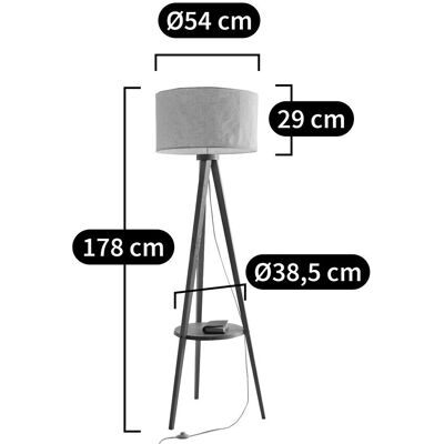 Lampada tripode in legno e lino, Setto - Lampada da terra Lampada tripode in legno e lino, Setto - Lampada da terra