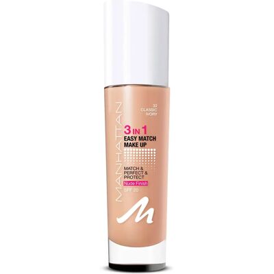 Manhattan Make-up Ansigt 3in1 Easy Match Make up No. 32 Classic Ivory - Flytande foundation Manhattan Make-up Ansigt 3in1 Easy Match Make up No. 32 Classic Ivory - Flytande foundation