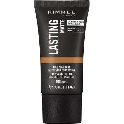 Fond de teint liquide mat longue tenue Rimmel London - Couvrance totale, 408 Érable - Publicité Fond de teint liquide mat longue tenue Rimmel London - Couvrance totale, 408 Érable - Publicité