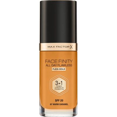 Max Factor - Facefinity 3in1 - Warm Caramel 87 - SPF 20 - Foundation - Publicité Max Factor - Facefinity 3in1 - Warm Caramel 87 - SPF 20 - Foundation - Publicité