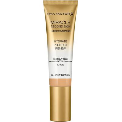Max Factor Miracle Second Skin SPF 20 Base Híbrida - Maquillaje nutritivo para un aspecto natural Max Factor Miracle Second Skin SPF 20 Base Híbrida - Maquillaje nutritivo para un aspecto natural