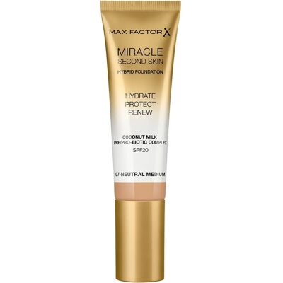 Max Factor Miracle Second Skin Hydrating Cream Foundation SPF 20 - 07 Neutral Medium - Fondotinta Max Factor Miracle Second Skin Hydrating Cream Foundation SPF 20 - 07 Neutral Medium - Fondotinta