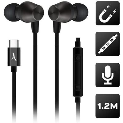 Akashi Auriculares USB-C In-Ear Magnéticos de Botones Multifuncionales - NEGRO Akashi Auriculares USB-C In-Ear Magnéticos de Botones Multifuncionales - NEGRO