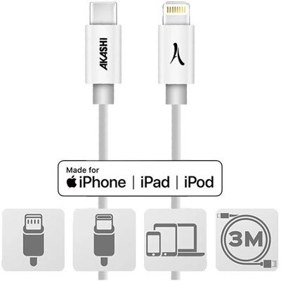 Akashi Weißes Lightning Schnellladegerät & Kabel - Handy, Tablet, MP3, MP4 Akashi Weißes Lightning Schnellladegerät & Kabel - Handy, Tablet, MP3, MP4