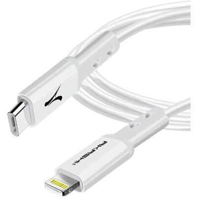Akashi Weißes USB-C zu Lightning Kabel - 3A Schnellladung, Datenübertragung, 3m Akashi Weißes USB-C zu Lightning Kabel - 3A Schnellladung, Datenübertragung, 3m