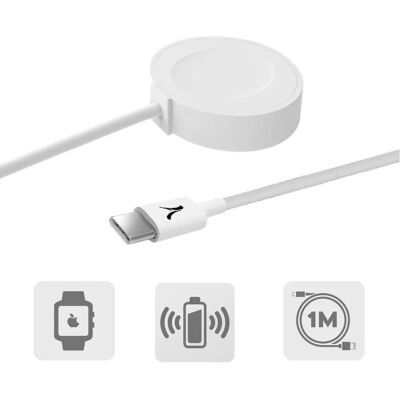Akashi ALTCABIWAT1M Tragbarer magnetischer USB-C-Ladegerät für Apple Watch - Weiß Akashi ALTCABIWAT1M Tragbarer magnetischer USB-C-Ladegerät für Apple Watch - Weiß