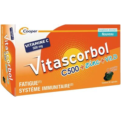 Vitascorbol C500 Zinc Vitamine D - 30 Capsules - Publicité Vitascorbol C500 Zinc Vitamine D - 30 Capsules - Publicité