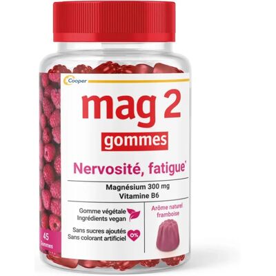 Gommes Mag2 Magnésium B6 Framboise - Réduction du Stress - 45 pièces - Publicité Gommes Mag2 Magnésium B6 Framboise - Réduction du Stress - 45 pièces - Publicité