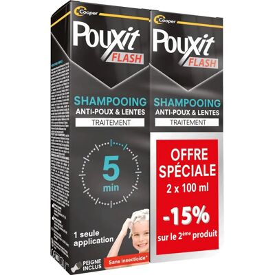 Pouxit Pouxit Flash Shampoing - Anti-poux & lentes - 2 x 100 ml - Publicité Pouxit Pouxit Flash Shampoing - Anti-poux & lentes - 2 x 100 ml - Publicité