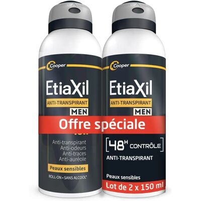 ETIAXIL - Deodorante Antitraspirante Uomo 48h Spray Confezione da 2 x 150ml ETIAXIL - Deodorante Antitraspirante Uomo 48h Spray Confezione da 2 x 150ml