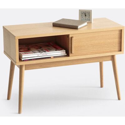 Table de nuit Clairoy - Design scandinave, porte coulissante, chêne et MDF Table de nuit Clairoy - Design scandinave, porte coulissante, chêne et MDF