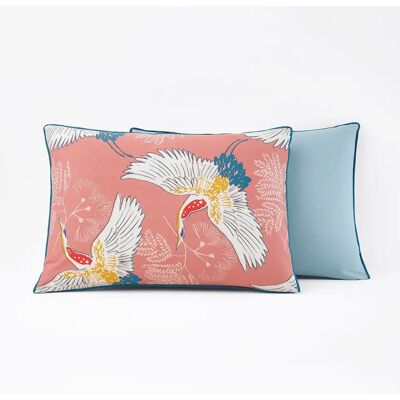 Housse d'oreiller Percale de Coton Rose - Design Vintage Oiseaux Housse d'oreiller Percale de Coton Rose - Design Vintage Oiseaux