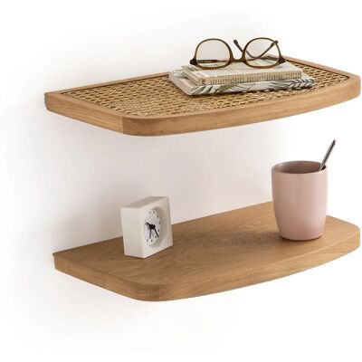 LA REDOUTE INTERIEURS Buisseau Mesita de noche de pared - 2 estantes, roble y ratán, estilo retro LA REDOUTE INTERIEURS Buisseau Mesita de noche de pared - 2 estantes, roble y ratán, estilo retro