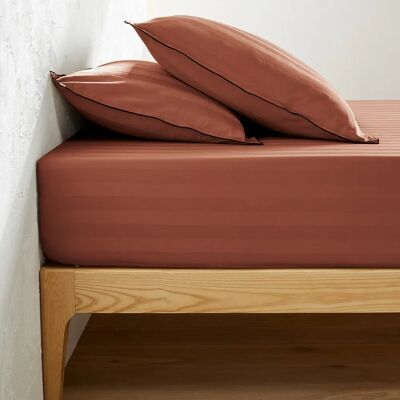 LA REDOUTE INTERIEURS - Victor - Satin lavado a rayas marrón - Sábana ajustable LA REDOUTE INTERIEURS - Victor - Satin lavado a rayas marrón - Sábana ajustable