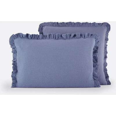 La Redoute Interieurs Funda de Almohada en Muselina de Algodón Kumla - Volante, Azul, 63x63cm La Redoute Interieurs Funda de Almohada en Muselina de Algodón Kumla - Volante, Azul, 63x63cm