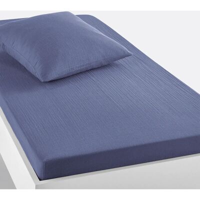 Redoute Interieurs Sábana ajustable Kumla - Muselina de algodón, Azul Redoute Interieurs Sábana ajustable Kumla - Muselina de algodón, Azul