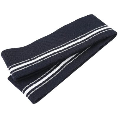 MT Bas de blouson bord-côte bleu marine rayure lurex argent Fabric trim MT Bas de blouson bord-côte bleu marine rayure lurex argent Fabric trim