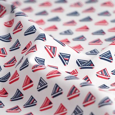 Mondial Tissus - MT - Blanc - Motif bateaux - Tissu Mondial Tissus - MT - Blanc - Motif bateaux - Tissu