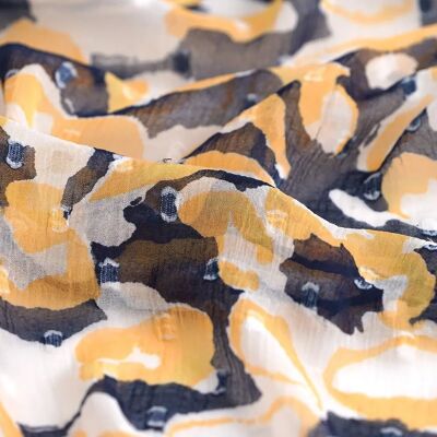 Mondial Tissus - Mousseline Plumetis Floral - Jaune-Bleu - Fabric Mondial Tissus - Mousseline Plumetis Floral - Jaune-Bleu - Fabric