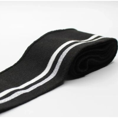 Mondial Tissus - Bord-côte - Noir - Rayures blanc argent - Fabric trim Mondial Tissus - Bord-côte - Noir - Rayures blanc argent - Fabric trim