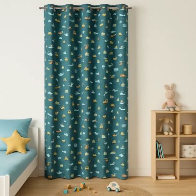 Mondial Tissus - Rideau voitures bleu canard 140 x 250cm - bleu canard - 140 x 250 cm - Curtain Mondial Tissus - Rideau voitures bleu canard 140 x 250cm - bleu canard - 140 x 250 cm - Curtain