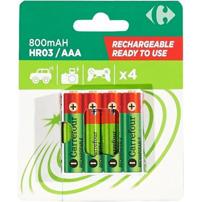 Carrefour - HR03 800mAh - AAA - Pile rechargeable - Publicité Carrefour - HR03 800mAh - AAA - Pile rechargeable - Publicité