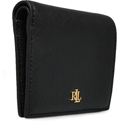 Lauren Ralph Lauren Leather Wallet - Compact, Black, Crosshatch Design - Wallet Lauren Ralph Lauren Leather Wallet - Compact, Black, Crosshatch Design - Wallet