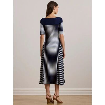Sznurek midi w paski Munzie od Lauren Ralph Lauren - Pasy inspirowane nautyką, Dekolt typu boatneck, Rękawy do łokci - Sukienka Sznurek midi w paski Munzie od Lauren Ralph Lauren - Pasy inspirowane nautyką, Dekolt typu boatneck, Rękawy do łokci - Sukienka