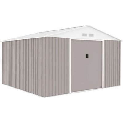 Youdoit Abri de jardin en acier 10,85 m² - 340x319x210cm - Kit d'ancrage inclus - Taupe - Publicité Youdoit Abri de jardin en acier 10,85 m² - 340x319x210cm - Kit d'ancrage inclus - Taupe - Publicité
