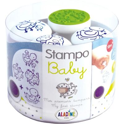 Set di timbri Aladine Stampo'baby Fattoria - 4 pezzi + 1 tampone Set di timbri Aladine Stampo'baby Fattoria - 4 pezzi + 1 tampone