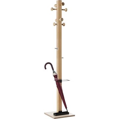 Perchero easyCloth - Madera maciza, 8 ganchos grandes, soporte para paraguas negro Perchero easyCloth - Madera maciza, 8 ganchos grandes, soporte para paraguas negro
