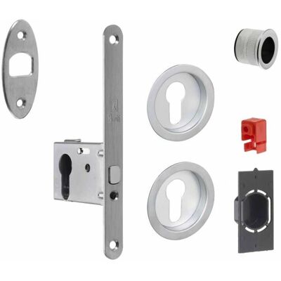 BONAITI - Serrure porte coulissante ronde 48mm - chromé satiné - Lock - Publicité BONAITI - Serrure porte coulissante ronde 48mm - chromé satiné - Lock - Publicité