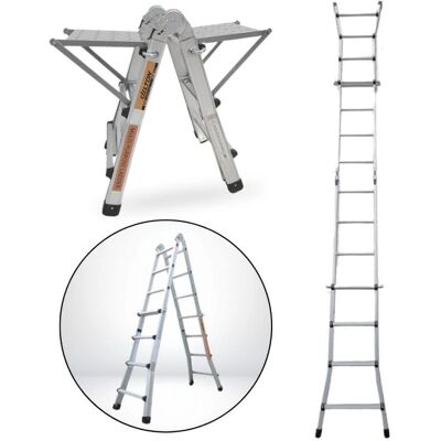 SECURY-T - Scala pieghevole e telescopica in alluminio 4x3 gradini 2,81m + 2 ripiani - ladder - Publicité SECURY-T - Scala pieghevole e telescopica in alluminio 4x3 gradini 2,81m + 2 ripiani - ladder - Publicité