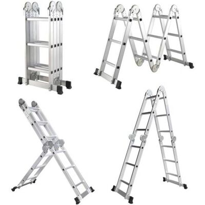 SECURY-T Échelle multifonction en aluminium 4x3 marches 6 en 1 - 3,5 m - Plateforme de scaffolding - Publicité SECURY-T Échelle multifonction en aluminium 4x3 marches 6 en 1 - 3,5 m - Plateforme de scaffolding - Publicité